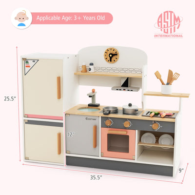 Kids Play Kitchen Set with Realistic Range Hood and Refrigerator