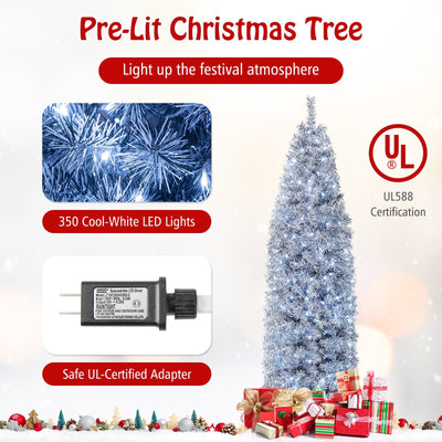 6 FT Pre-Lit Artificial Christmas Tree with 250 Cool-White LED Lights Black and White-7 ft