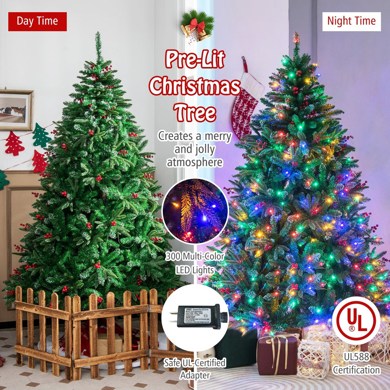 6/7 FT Pre-Lit Artificial Christmas Tree with Multi-Color LED Lights-6 ft