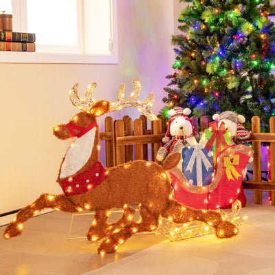 Lighted 2D Christmas Reindeer and Sleigh Decoration for Lawn Front Door Home