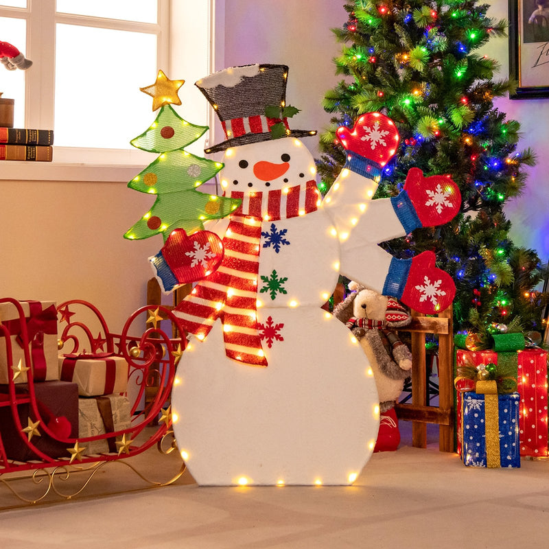 4FT Christmas Snowman Decoration with Waving Hand and 140 LED Lights