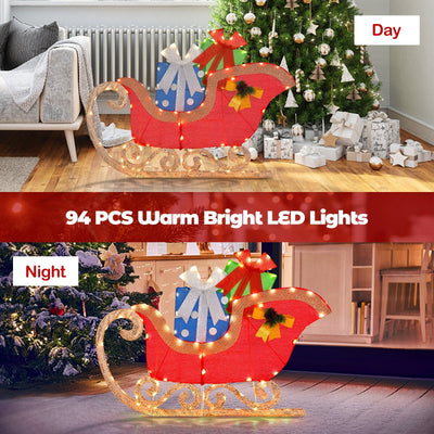 4 FT Long Christmas Sleigh Decoration with 94 Pre-lit Warm Bright LED Lights