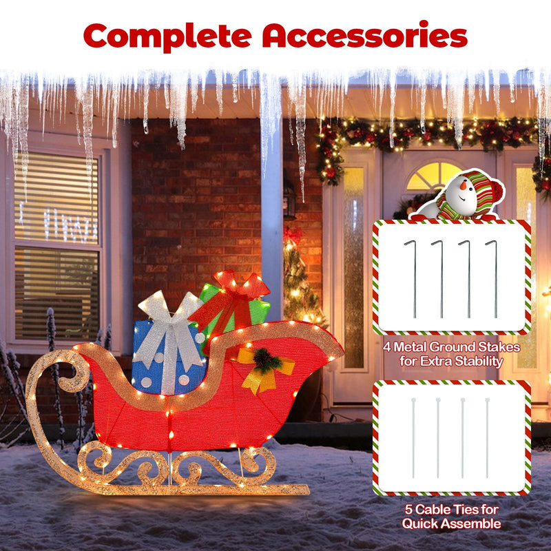 4 FT Long Christmas Sleigh Decoration with 94 Pre-lit Warm Bright LED Lights