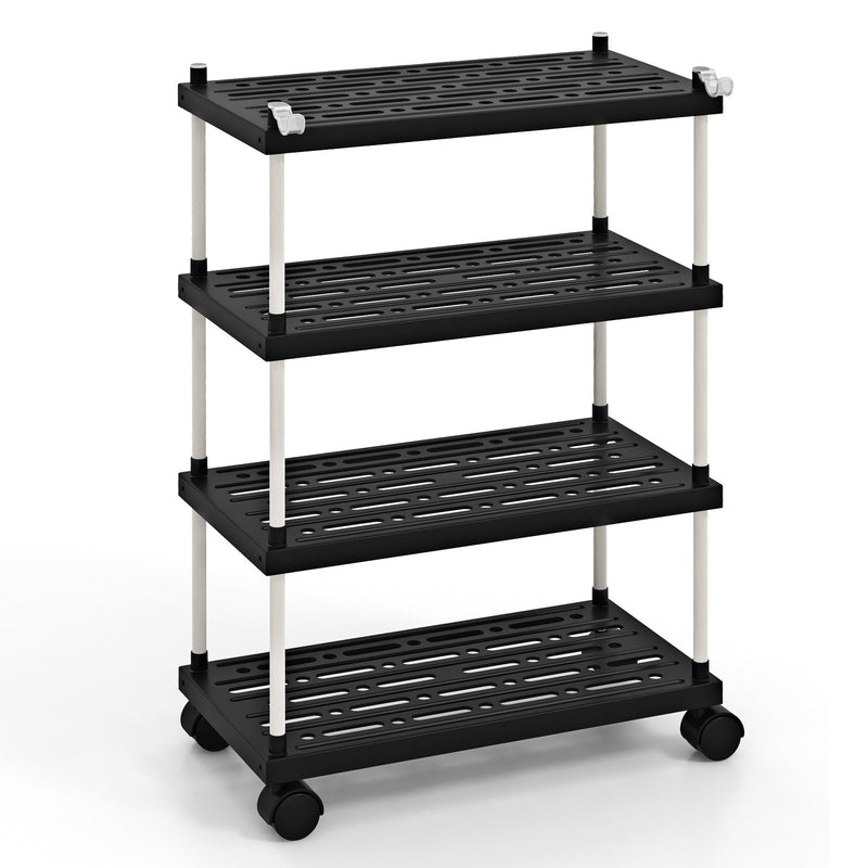 4-Tier Kitchen Slim Storage Cart with Lockable Wheels-Black