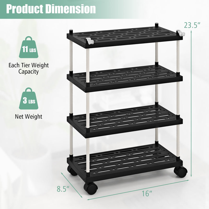 4-Tier Kitchen Slim Storage Cart with Lockable Wheels-Black