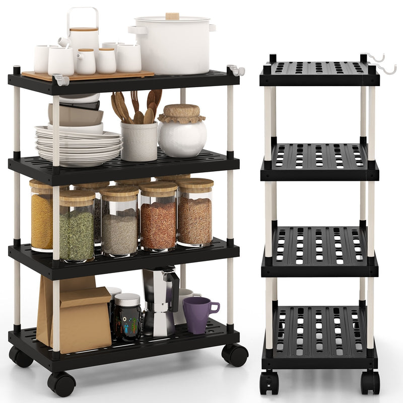 4-Tier Kitchen Slim Storage Cart with Lockable Wheels-Black