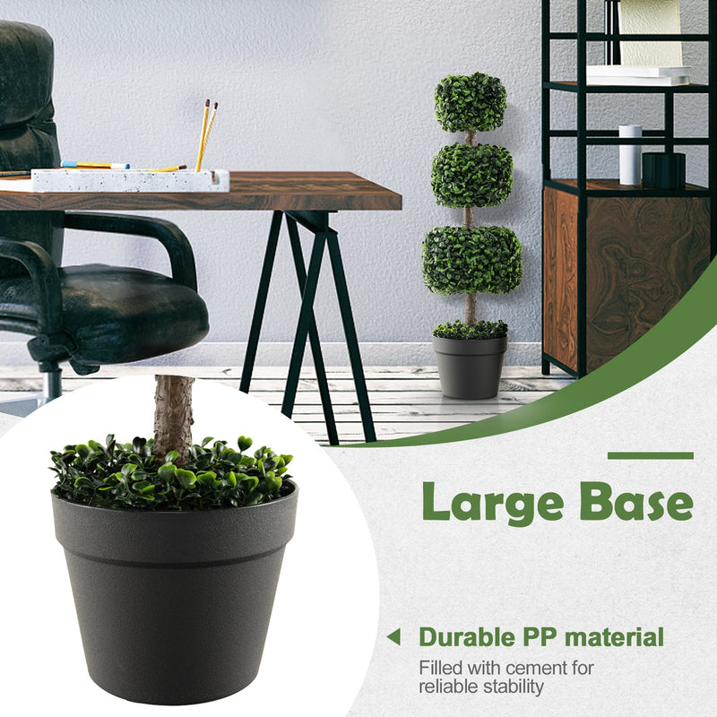 35 Inch Artificial Boxwood Topiary Ball Tree with Cement-filled Pot-Green