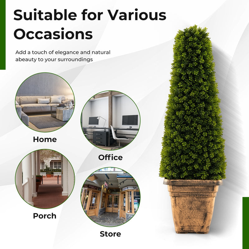 3 Feet Artificial Boxwood Topiary Tree with Cement Flowerpot-Green