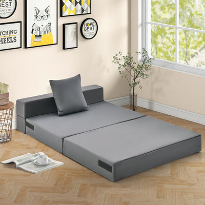 6 Inch Tri-fold Sofa Bed Folding Mattress with Pillow-Dark Gray