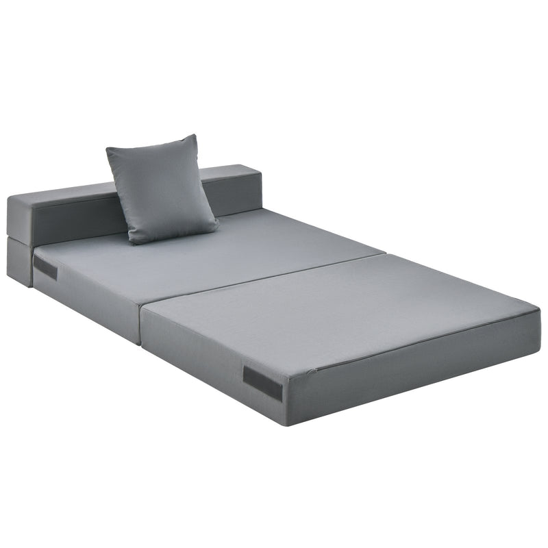 6 Inch Tri-fold Sofa Bed Folding Mattress with Pillow-Dark Gray