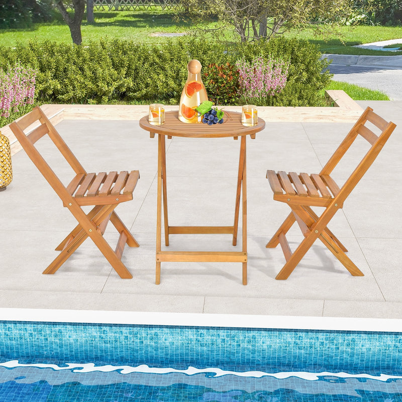 3 Pieces Folding Patio Bistro Set with Slatted Tabletop