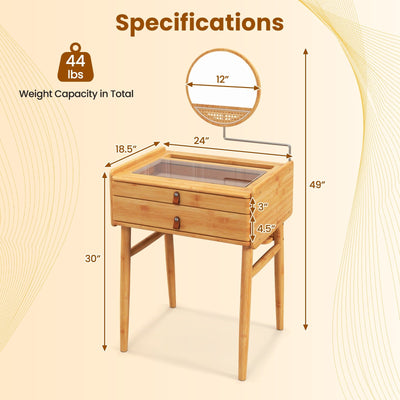 Bamboo Makeup Vanity Table with Mirror with 2 Storage Drawers-Natural