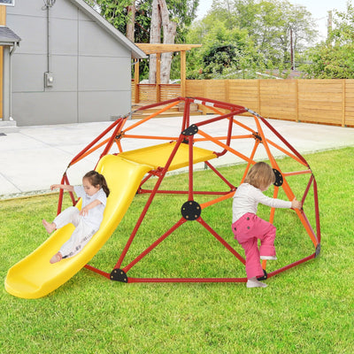 Kids Climbing Dome with Slide and Fabric Cushion for Garden Yard-Orange