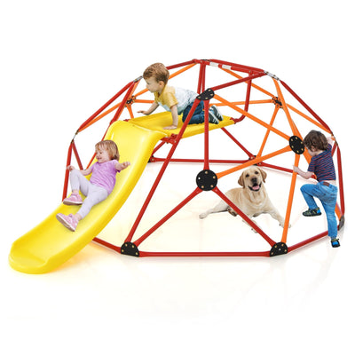 Kids Climbing Dome with Slide and Fabric Cushion for Garden Yard-Orange