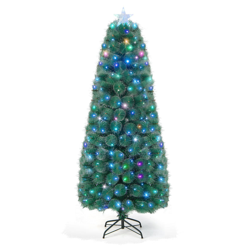 5/6/7 FT Pre-Lit Fiber Optic Christmas Tree with 148/185/226 Multi-Color LED Lights and Top Star Light-7 ft