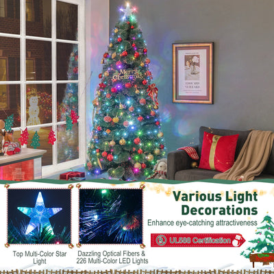 5/6/7 FT Pre-Lit Fiber Optic Christmas Tree with 148/185/226 Multi-Color LED Lights and Top Star Light-7 ft