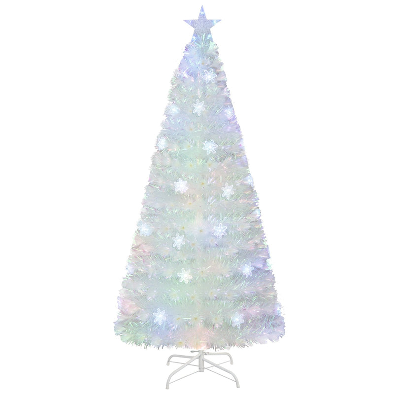 5/6/7 Feet Pre-Lit White Artificial Christmas Tree with Iridescent Leaves-6 ft