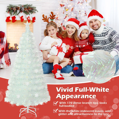 5/6/7 Feet Pre-Lit White Artificial Christmas Tree with Iridescent Leaves-5 Feet