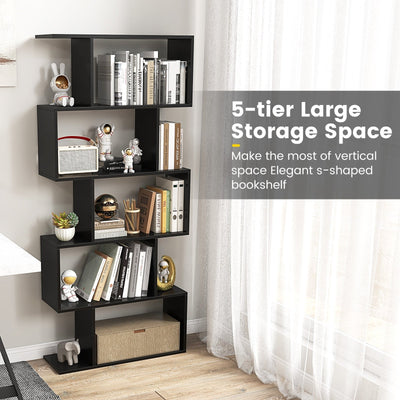 5-Tier Bookshelf with Anti-Toppling Device for Living Room Home Office-Black