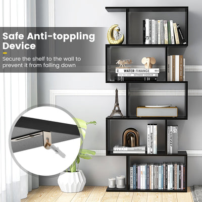 5-Tier Bookshelf with Anti-Toppling Device for Living Room Home Office-Black