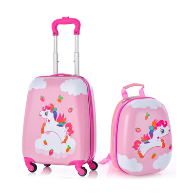 2 Pieces Kids Carry-on Luggage Set with 12 Inch Backpack-Multicolor