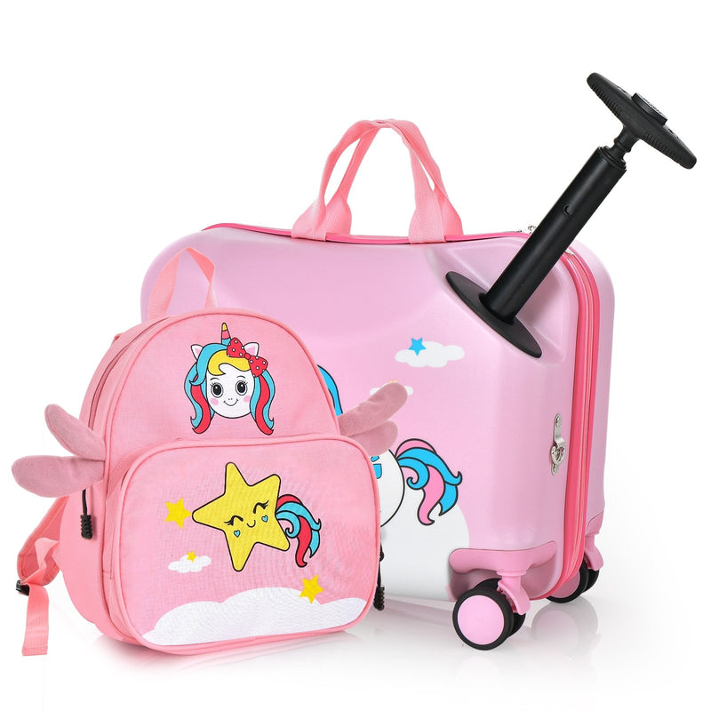 2 Pieces 18 Inch Ride-on Kids Luggage Set with Spinner Wheels-Pink