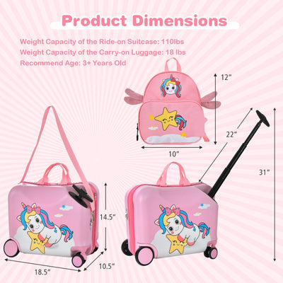 2 Pieces 18 Inch Ride-on Kids Luggage Set with Spinner Wheels-Pink