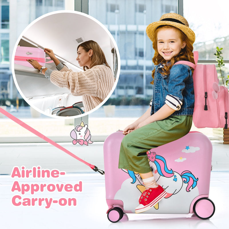 2 Pieces 18 Inch Ride-on Kids Luggage Set with Spinner Wheels-Pink