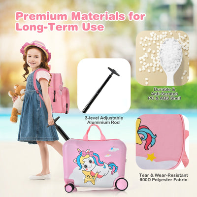 2 Pieces 18 Inch Ride-on Kids Luggage Set with Spinner Wheels-Pink