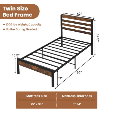 Full/Queen Size Bed Frame with Charging Station and Storage Headboard-Twin Size