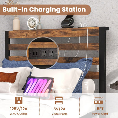 Full/Queen Size Bed Frame with Charging Station and Storage Headboard-Twin Size