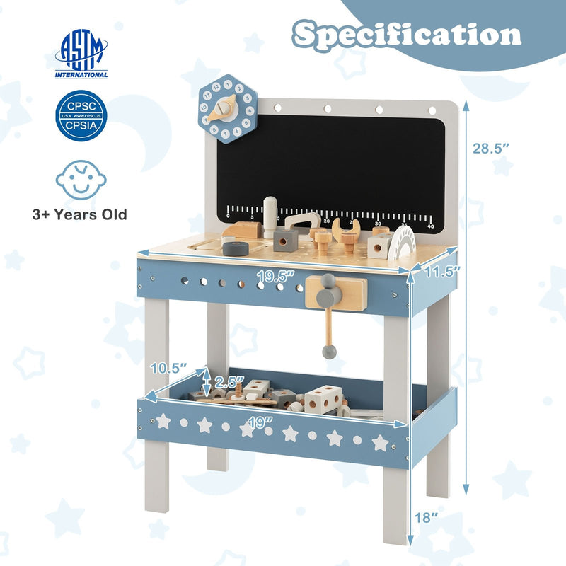 Kids Play Tool Workbench Set with 61 Pcs Tool and Parts Set-Blue