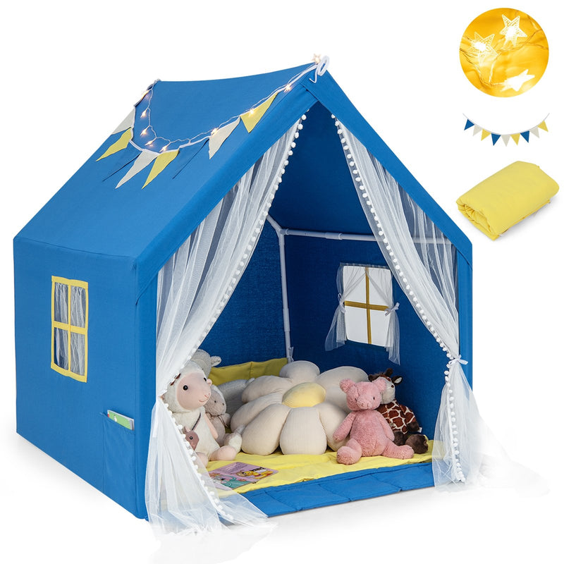 48 x 42 x 50 Inch Large Play Tent with Washable Cotton Mat Holiday Birthday Gift for Kids-Blue