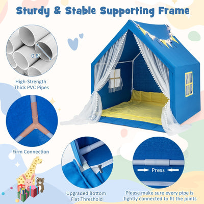 48 x 42 x 50 Inch Large Play Tent with Washable Cotton Mat Holiday Birthday Gift for Kids-Blue