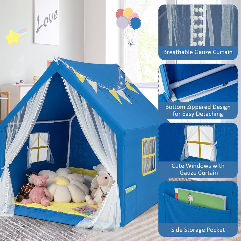 48 x 42 x 50 Inch Large Play Tent with Washable Cotton Mat Holiday Birthday Gift for Kids-Blue