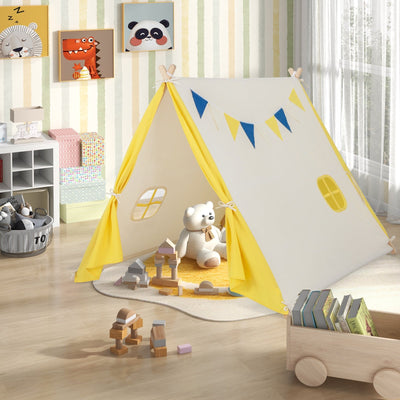 Kids Play Tent with Solid Wood Frame Holiday Birthday Gift & Toy for Boys & Girls-Yellow