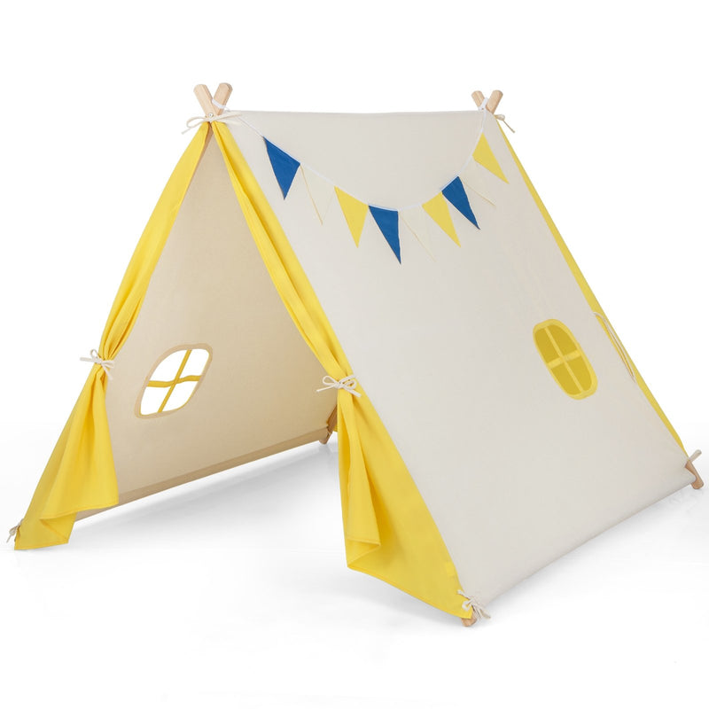 Kids Play Tent with Solid Wood Frame Holiday Birthday Gift & Toy for Boys & Girls-Yellow