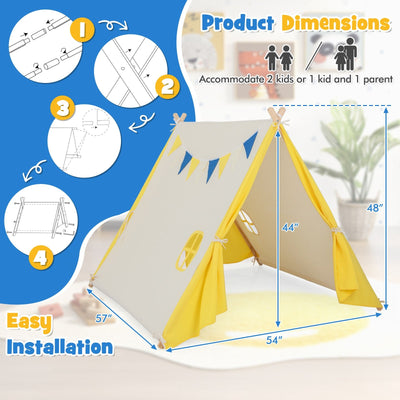 Kids Play Tent with Solid Wood Frame Holiday Birthday Gift & Toy for Boys & Girls-Yellow