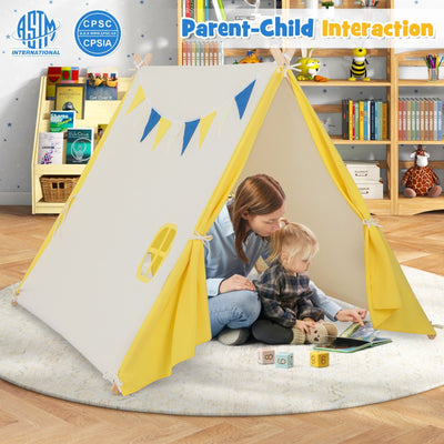 Kids Play Tent with Solid Wood Frame Holiday Birthday Gift & Toy for Boys & Girls-Yellow