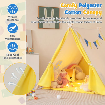 Kids Play Tent with Solid Wood Frame Holiday Birthday Gift & Toy for Boys & Girls-Yellow