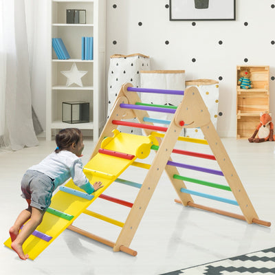 Kids Climbing Triangle Set with Adjustable and Reversible Ramp-Multicolor