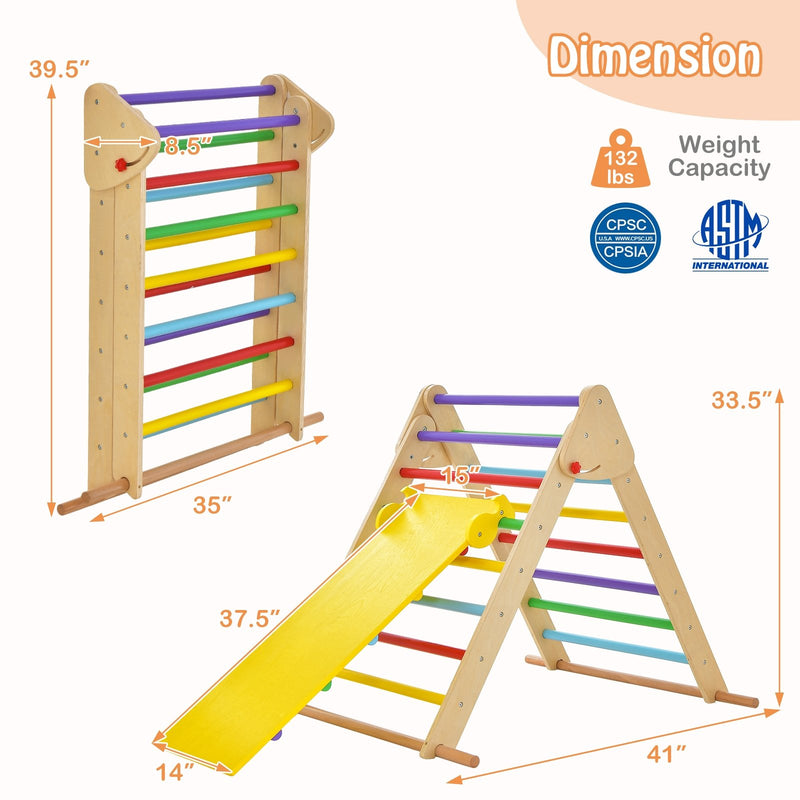 Kids Climbing Triangle Set with Adjustable and Reversible Ramp-Multicolor