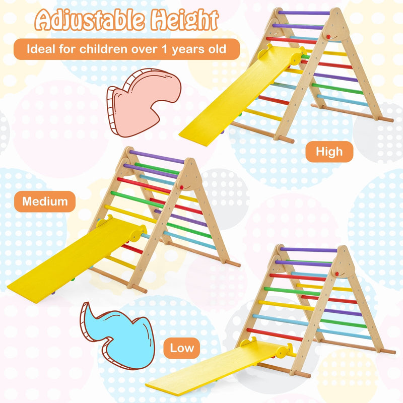 Kids Climbing Triangle Set with Adjustable and Reversible Ramp-Multicolor