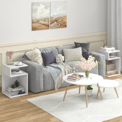 S-Shaped Side Table with Unique S-shaped Frame and 2 Open Compartments-White