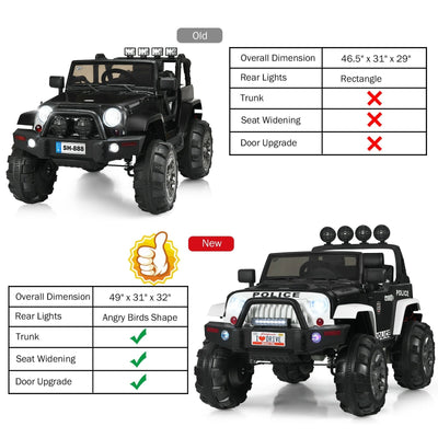 12V Kids Ride On Truck with Remote Control and Double Magnetic Door-Black & White