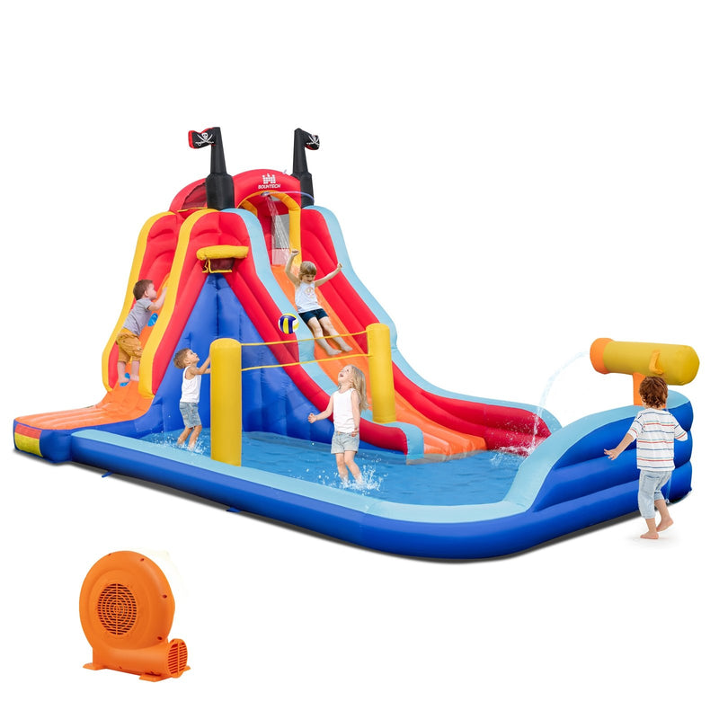 5-in-1 Inflatable Bounce House with 2 Water Slides and Large Splash Pool With 680W Blower