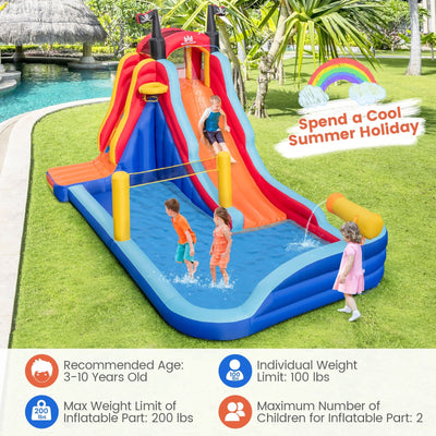 5-in-1 Inflatable Bounce House with 2 Water Slides and Large Splash Pool With 680W Blower