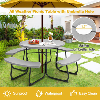 8-Person Outdoor Picnic Table and Bench Set with Umbrella Hole-Gray