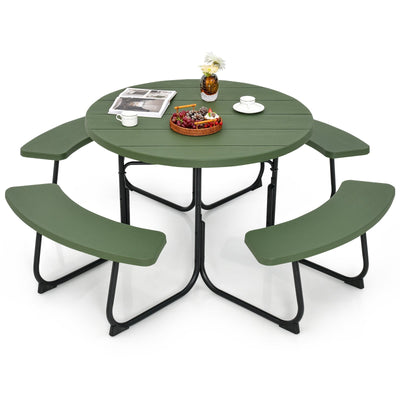 8-Person Outdoor Picnic Table and Bench Set with Umbrella Hole-Green