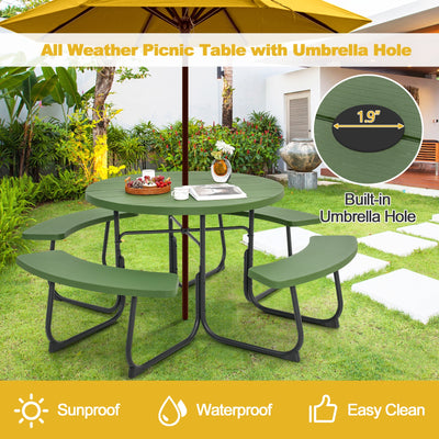 8-Person Outdoor Picnic Table and Bench Set with Umbrella Hole-Green